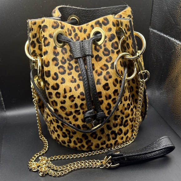 Italian Made Leopard Pony Hair Bucket/ Crossbody bag